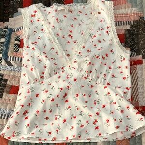 Wayf White Floral Lace-Trim V-Neck Peplum Cami